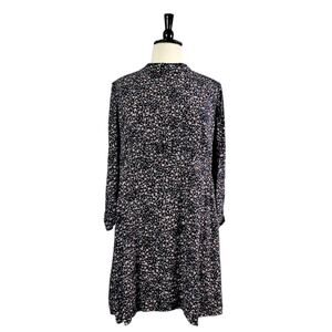 LOFT Plus Women’s A-line Dress High Neck Long Sleeves Blue Ditsy Floral Size 24